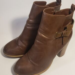 A+ Women's Shoes Brown Zip Block Heel Ankle Booties Boots Size 8